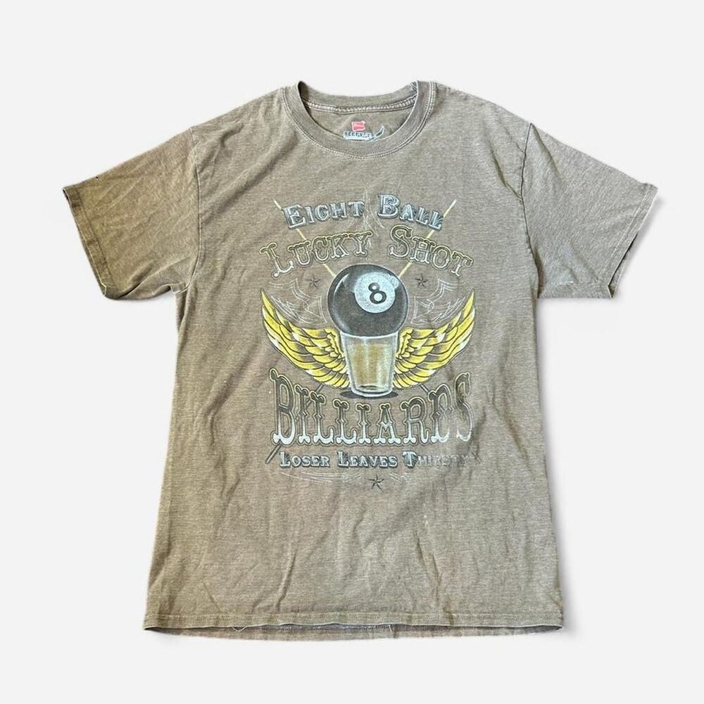 VTG Faded Billiards and Shots Funny Drinking T-Shirt